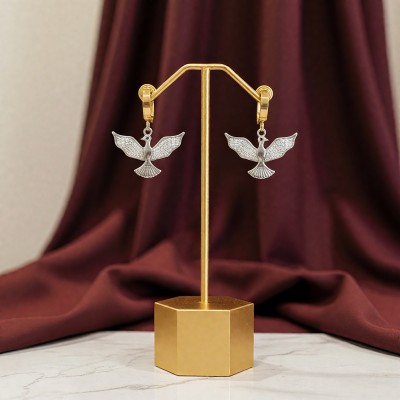 İşlemeli Rodyum Anka Küpe