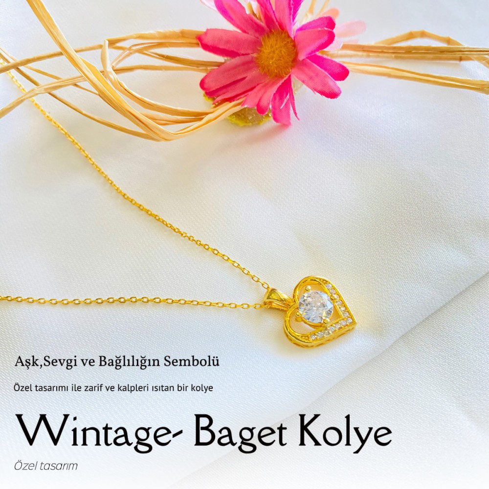 Altın Kaplama Vintage Baget Kolye